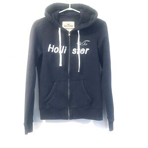 Hollister Hoodie women’s S spellout full zip navy/white surf beach skater Y2K